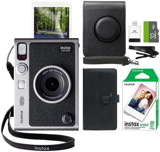Main image of INSTAX Mini EVO Hybrid Instant Camera + Fuji Instax Film 20 Sheet + Custom Case & Album 32GB Accessory Bundle (Black)