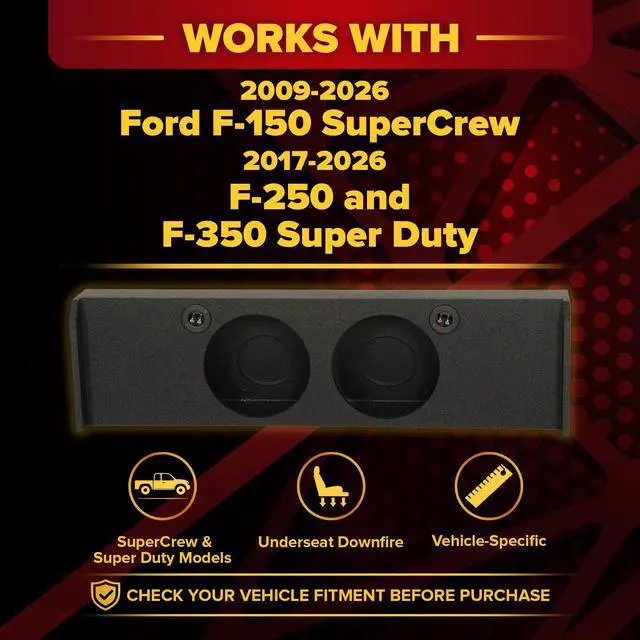 Alt view image 2 of 4 - Downfire Dual 10in Subwoofer Box Compatible with 2009-2026 Ford F-150 SuperCrew and 2017-2026 F-250, F-350 Super Duty