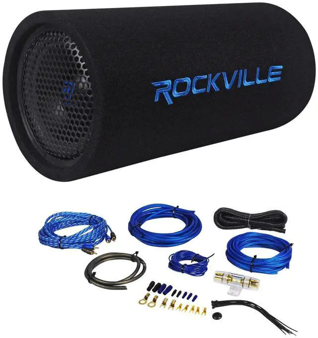 Main image of RTB80A Bundle: 8-in 400-Watt Peak / 200-Watt RMS Powered Subwoofer Bass Tube, RWK81 8 Gauge Complete Amp Installation Wire Kit with 100% Copper RCA for Jeep Wrangler 87-06, 2-Items