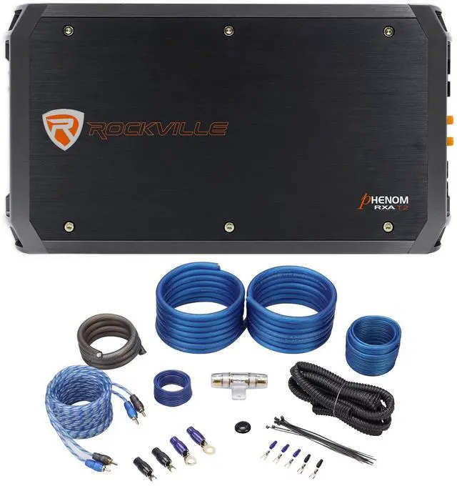 Main image of RXA-T2 Bundle: 2400W Peak/1200W RMS 2-Channel Car Stereo Amplifier, RWK41 Complete Amp Wiring Kit with RCA Cables, for Car Audio Systems, 2 Items