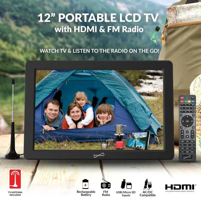Alt view image 2 of 4 - SC-2812 12-inch Portable LED TV, Digital TV Tuner, FM Radio, HDMI & USB Inputs - 1280x800 Resolution, Rechargeable Battery, AV Jacks, Remote Control, AC/DC Operation