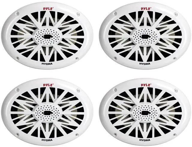 Main image of 6'' x 9'' 260 Watt Water Resistant Marine Outdoor Boat ATV UTV Sound System Speakers with Removable Grill and Poly Carbon Cone, White (4 Pack)