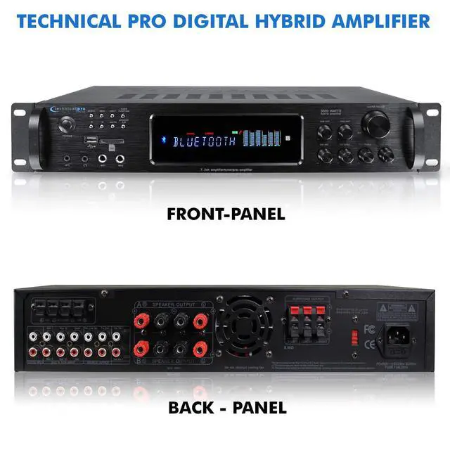 Alt view image 2 of 4 - 3500 Watts Digital Hybrid Amplifier, Preamp/Tuner with USB SD Card Inputs, FM Radio, Recorder, Bluetooth, & Remote Control