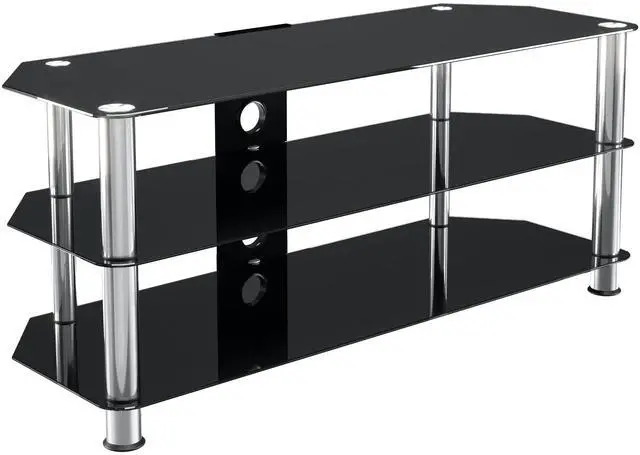 Main image of 'SDC1140CM-A' Black Glass, Chrome Leg TV Stand with Cable Management, for TVs up to 55"