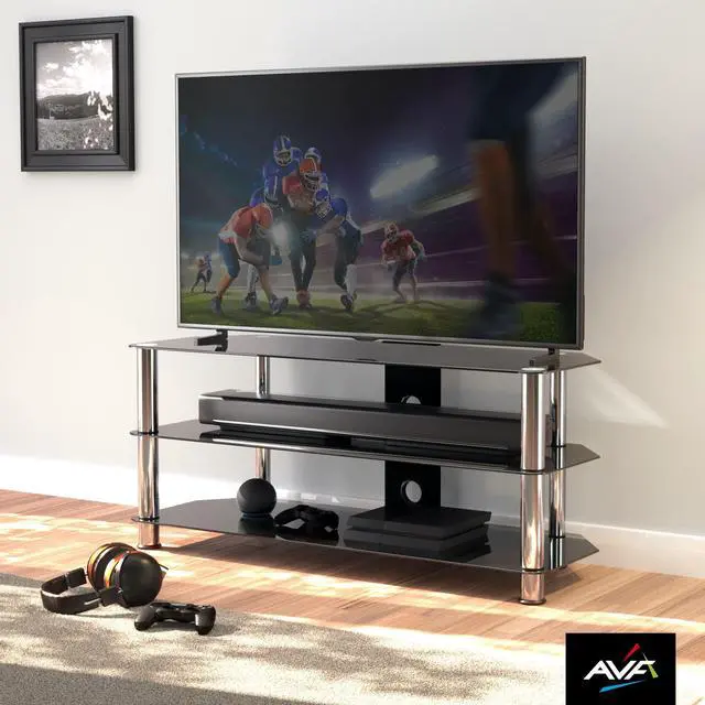 Alt view image 3 of 6 - 'SDC1140CM-A' Black Glass, Chrome Leg TV Stand with Cable Management, for TVs up to 55"