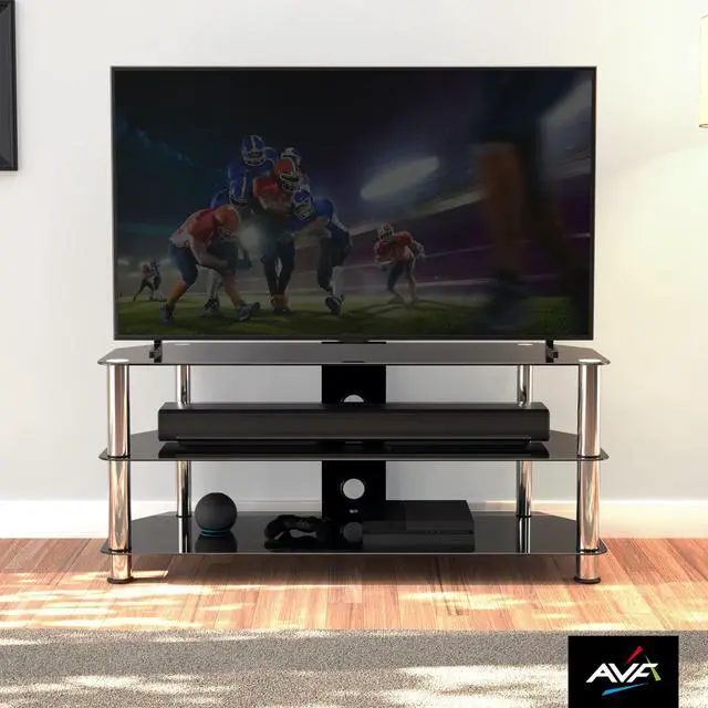 Alt view image 4 of 6 - 'SDC1140CM-A' Black Glass, Chrome Leg TV Stand with Cable Management, for TVs up to 55"