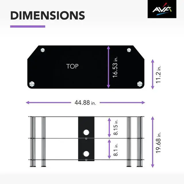 Alt view image 6 of 6 - 'SDC1140CM-A' Black Glass, Chrome Leg TV Stand with Cable Management, for TVs up to 55"