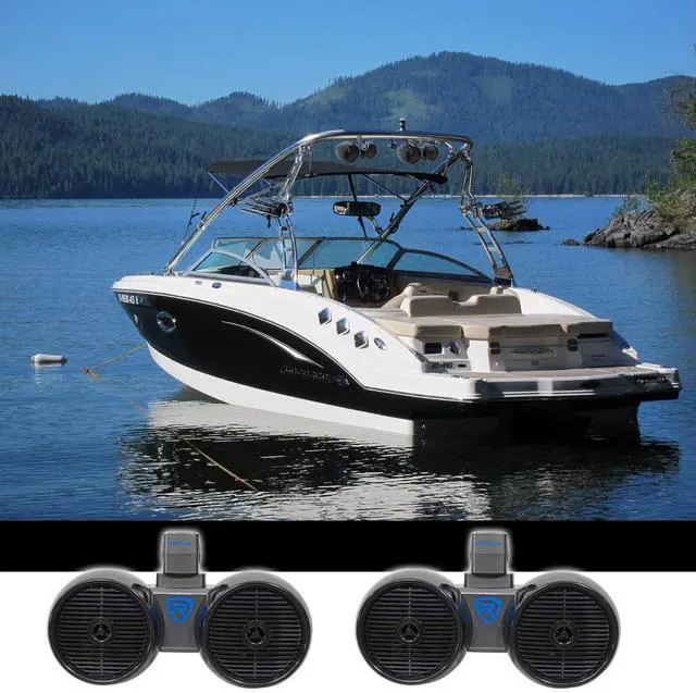 Main image of DWB65B Dual 6.5 in 600W Peak/300W RMS Marine Wakeboard Tower Speaker System, Black, Water Resistant, Aluminum Mounting Brackets, for Boats and UTVs, 2-Piece