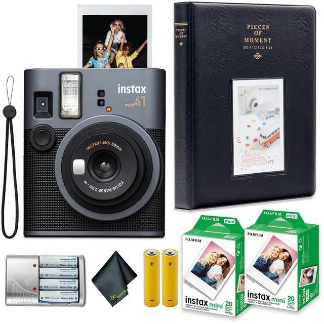Main image of Instax Mini 41 Instant Film Camera Bundle with 2X Fuji Instax-Instant-mini Film Value Pack (40 Sheets) + 4X Rechargeable AA Batteries with Charger + Photo Album 64 Pockets + More