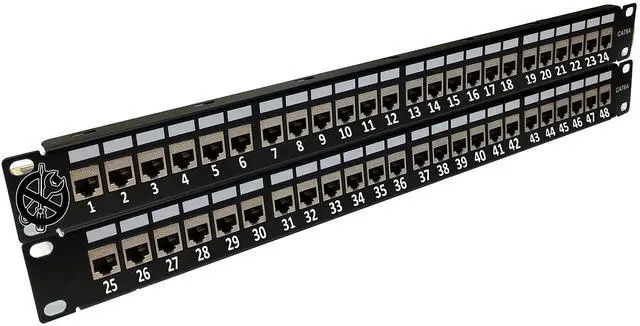 Main image of 48-Port CAT6A FTP Shielded 2U Patch Panel 19-Inch Loaded w/Tool-Less Keystone Jacks Rackmount or Wallmount