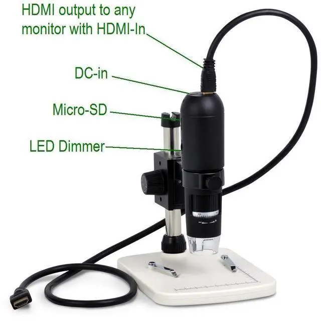 Alt view image 3 of 3 - 1080P Full HD Digital Microscope, HDMI Microscope, 10x-220x magnification, to Any Monitor/TV with HDMI-In, Photo Capture, Micro-SD Storage, PC supported