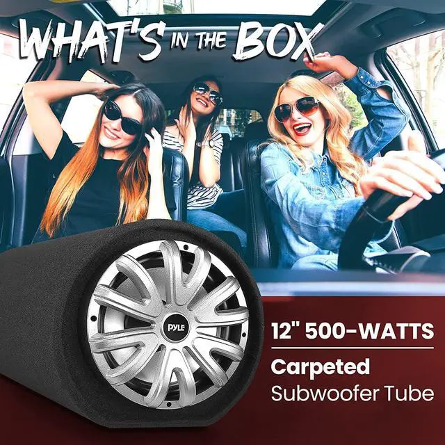 Alt view image 2 of 4 - 12-Inch Carpeted Subwoofer Tube Speaker - 500 Watt High Powered Car Audio Sound Component Speaker Enclosure System with 2 Aluminum Voice Coil, 4 Ohm, Rear Vented Design - PLTB121