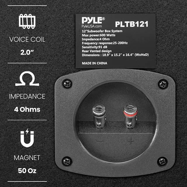 Alt view image 4 of 4 - 12-Inch Carpeted Subwoofer Tube Speaker - 500 Watt High Powered Car Audio Sound Component Speaker Enclosure System with 2 Aluminum Voice Coil, 4 Ohm, Rear Vented Design - PLTB121