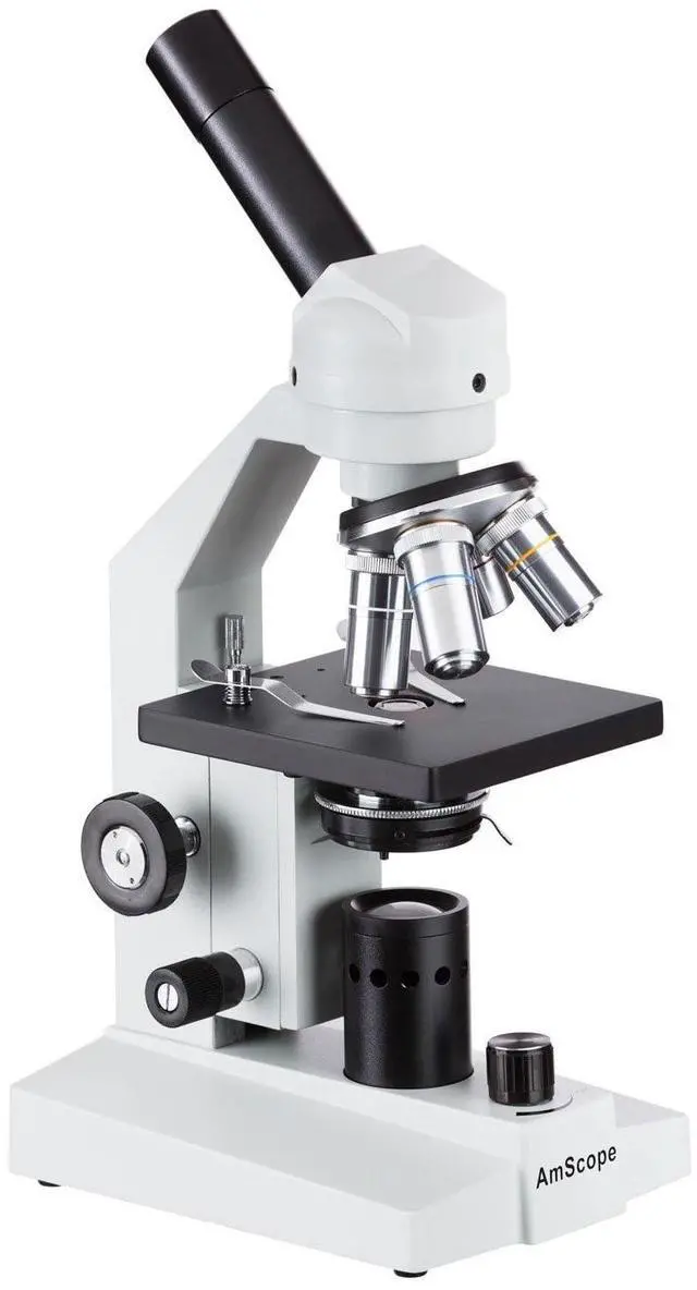 Alt view image 2 of 4 - M500-LED Cordless Monocular Compound Microscope, WF10x Eyepiece, 40x-1000x Magnification, Anti-Mold Optics, LED Illumination, Brightfield, Abbe Condenser, Coarse and Fine Focus, Plain Stage, 110V or B