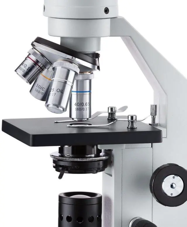 Alt view image 3 of 4 - M500-LED Cordless Monocular Compound Microscope, WF10x Eyepiece, 40x-1000x Magnification, Anti-Mold Optics, LED Illumination, Brightfield, Abbe Condenser, Coarse and Fine Focus, Plain Stage, 110V or B