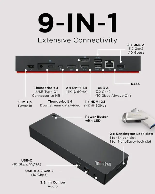 Alt view image 3 of 4 - ThinkPad Universal Thunderbolt 4 Dock, 4 Displays, Dynamic Power Charging up to 100W, Black