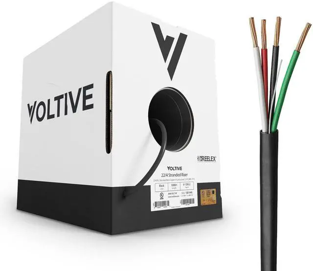 Main image of 22/4 Stranded Alarm Wire, Riser CL3R, Black, 1000ft - 22AWG, 4 Conductors, Stranded Bare Copper, UL Listed - V-1293-2