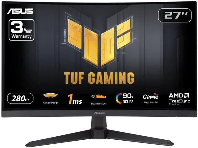 Main image of TUF Gaming 27 1080P Curved Monitor (VG27VQM1B) Full HD, 1500R, 280Hz, 1ms, Extreme Low Motion Blur, FreeSync Premium, Shadow Boost, Eye Care, 90% DCI-P3, DisplayWidget Center