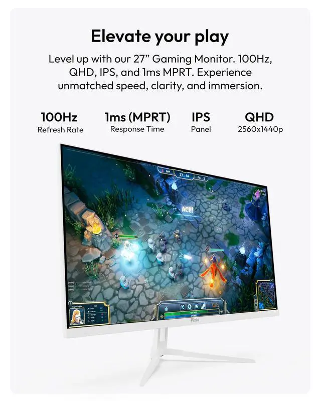 Alt view image 2 of 4 - PX275 Wave White 27 inch 100Hz Refresh Rate QHD 1440p Resolution IPS Panel 1ms MPRT Response Time Gaming Monitor with Adaptive Sync