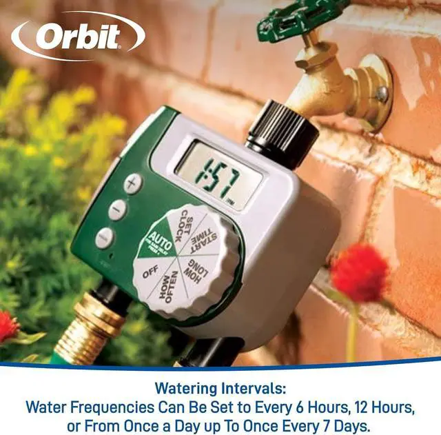Alt view image 3 of 6 - Programmable Digital Hose Watering Timer - 2 Outlet - Battery Powered - with LCD Screen - Built-in Rain Delay - Water-Resistant - 58910 (2, Green)