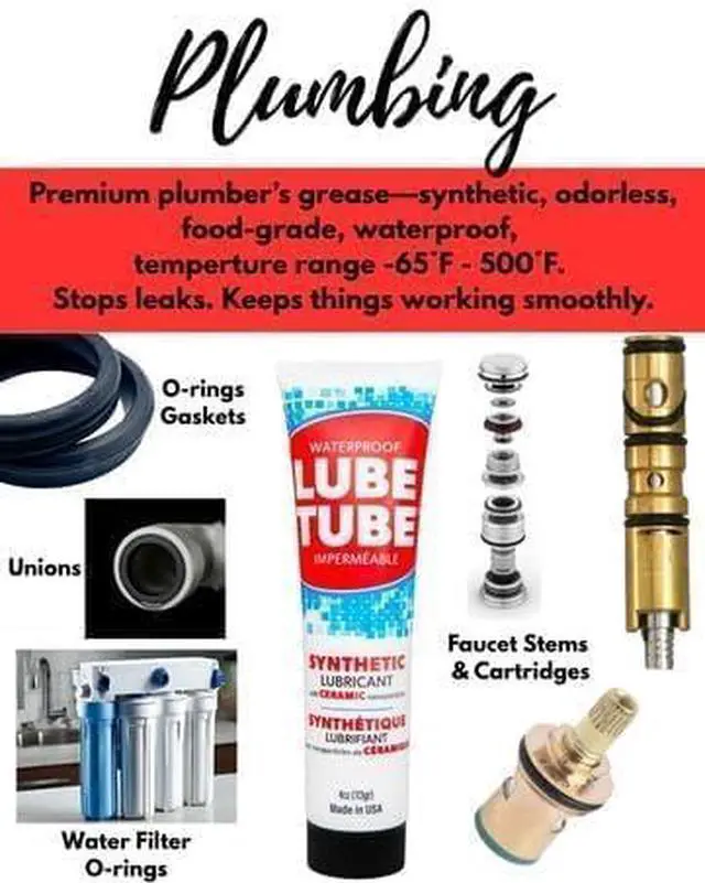 Alt view image 5 of 6 - LubeTube 4oz O-Ring Grease (12-Pack) Stops Leaks on Pump & Filter Seals Non-Sticky Synthetic Grease for Pool Equipment, Plumbing, RV & Marine PFAS-Free, Food-Grade, Made in USA