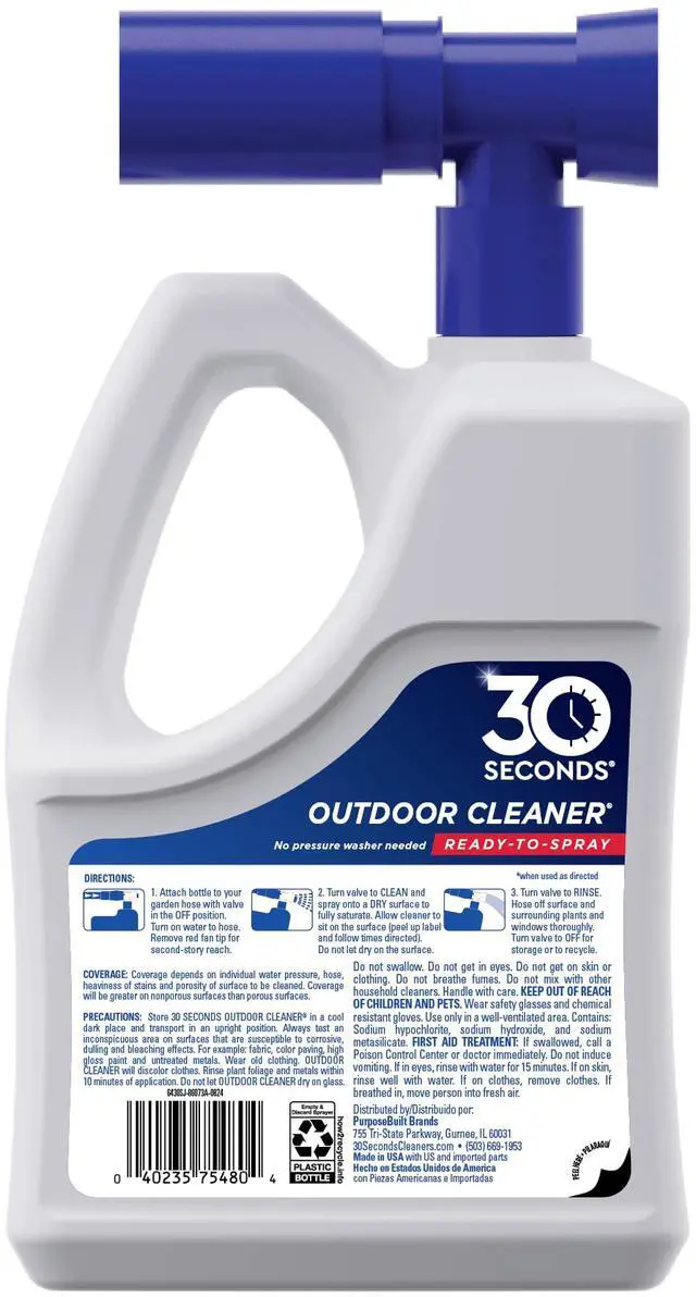Alt view image 2 of 6 - Outdoor Cleaner | Cleans Moss Stains from House, Vinyl Siding, Deck, Patio, Fence - 3 Capped Bottles, 1 Hose End Spray Attachment (64 Fl Oz (Pack of 3)