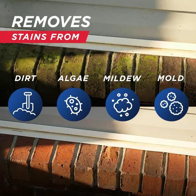 Alt view image 5 of 6 - Outdoor Cleaner | Cleans Moss Stains from House, Vinyl Siding, Deck, Patio, Fence - 3 Capped Bottles, 1 Hose End Spray Attachment (64 Fl Oz (Pack of 3)