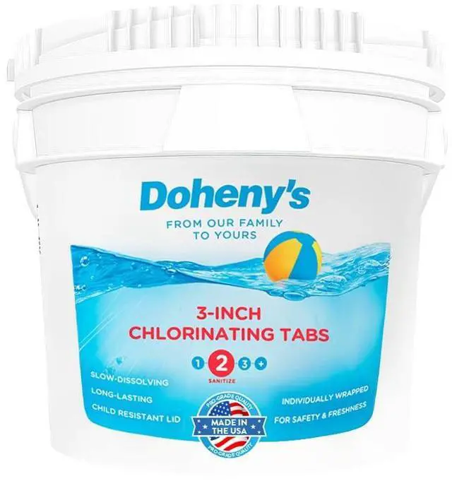 Main image of Dohenys 3-Inch Stabilized Chlorine Tablets for Sanitizing Swimming Pools | 99% Pure Tri-Chlor, 90% Available Chlorine | Long-Lasting, UV-Protected, Slow-Dissolving | Individually Wrapped 25lb Bucket