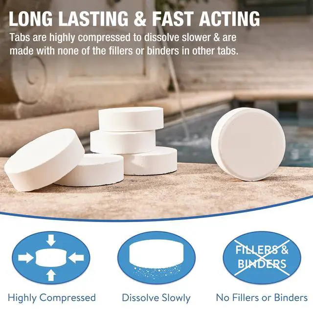 Alt view image 3 of 6 - Dohenys 3-Inch Stabilized Chlorine Tablets for Sanitizing Swimming Pools | 99% Pure Tri-Chlor, 90% Available Chlorine | Long-Lasting, UV-Protected, Slow-Dissolving | Individually Wrapped 25lb Bucket