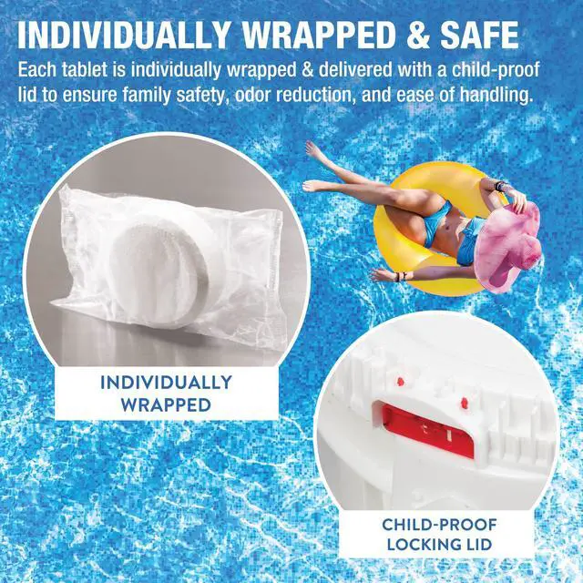 Alt view image 5 of 6 - Dohenys 3-Inch Stabilized Chlorine Tablets for Sanitizing Swimming Pools | 99% Pure Tri-Chlor, 90% Available Chlorine | Long-Lasting, UV-Protected, Slow-Dissolving | Individually Wrapped 25lb Bucket