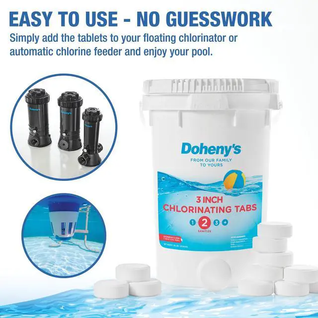 Alt view image 6 of 6 - Dohenys 3-Inch Stabilized Chlorine Tablets for Sanitizing Swimming Pools | 99% Pure Tri-Chlor, 90% Available Chlorine | Long-Lasting, UV-Protected, Slow-Dissolving | Individually Wrapped 25lb Bucket