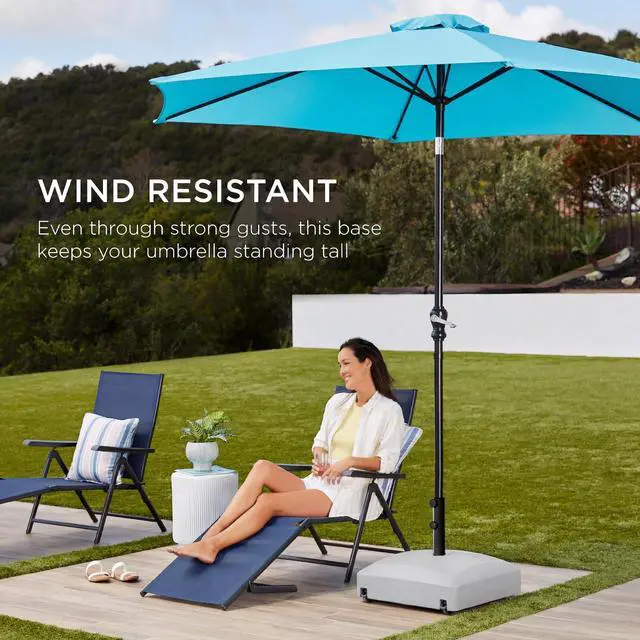 Alt view image 3 of 6 - 123lb Capacity Fillable Mobile Umbrella Base Heavy Duty Market Stand for Patio, Deck, Poolside w/ 4 Wheels, 2 Locks, 2 Knobs, Wind-Resistant Design - Gray
