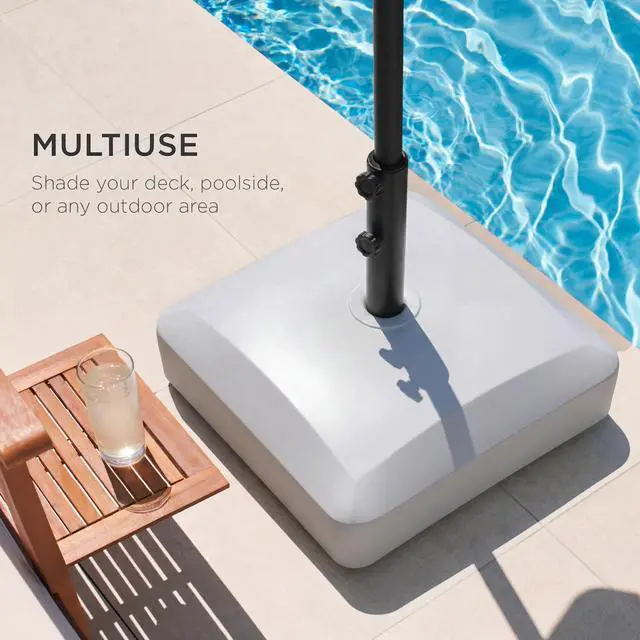 Alt view image 5 of 6 - 123lb Capacity Fillable Mobile Umbrella Base Heavy Duty Market Stand for Patio, Deck, Poolside w/ 4 Wheels, 2 Locks, 2 Knobs, Wind-Resistant Design - Gray