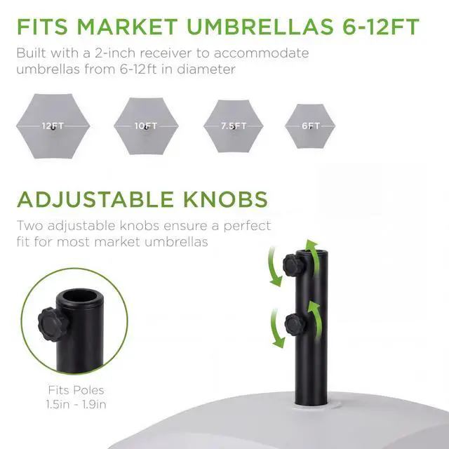 Alt view image 6 of 6 - 123lb Capacity Fillable Mobile Umbrella Base Heavy Duty Market Stand for Patio, Deck, Poolside w/ 4 Wheels, 2 Locks, 2 Knobs, Wind-Resistant Design - Gray