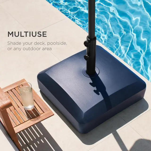 Alt view image 5 of 6 - 123lb Capacity Fillable Mobile Umbrella Base Heavy Duty Market Stand for Patio, Deck, Poolside w/ 4 Wheels, 2 Locks, 2 Knobs, Wind-Resistant Design - Navy Blue