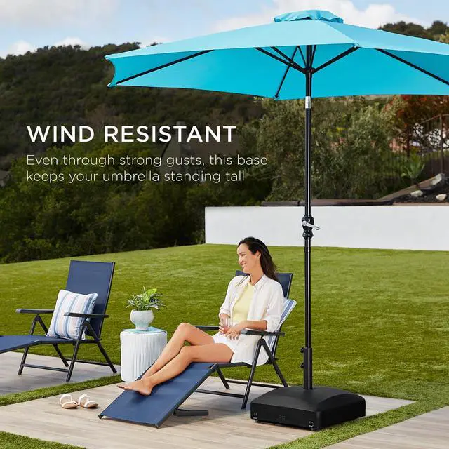 Alt view image 3 of 6 - 123lb Capacity Fillable Mobile Umbrella Base Heavy Duty Market Stand for Patio, Deck, Poolside w/ 4 Wheels, 2 Locks, 2 Knobs, Wind-Resistant Design - Black