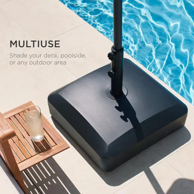 Alt view image 5 of 6 - 123lb Capacity Fillable Mobile Umbrella Base Heavy Duty Market Stand for Patio, Deck, Poolside w/ 4 Wheels, 2 Locks, 2 Knobs, Wind-Resistant Design - Black