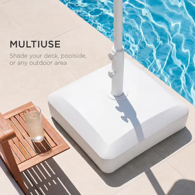 Alt view image 5 of 6 - 123lb Capacity Fillable Mobile Umbrella Base Heavy Duty Market Stand for Patio, Deck, Poolside w/ 4 Wheels, 2 Locks, 2 Knobs, Wind-Resistant Design - White