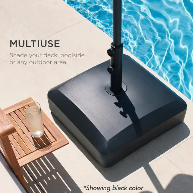 Alt view image 5 of 6 - 123lb Capacity Fillable Mobile Umbrella Base Heavy Duty Market Stand for Patio, Deck, Poolside w/ 4 Wheels, 2 Locks, 2 Knobs, Wind-Resistant Design - Bronze