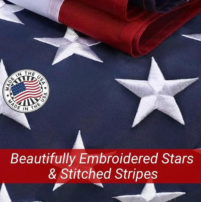 Alt view image 3 of 6 - American Flag, Made in USA, Embroidered Stars, Sewn Stripes and Brass Grommets. Fade Resistant, Heavy Duty, Long Lasting Nylon for Outdoor Durability (6x10 ft)