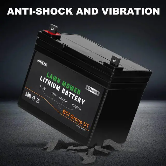 Alt view image 2 of 6 - 12.8V 12Ah Lithium Battery for Lawn Mower and Tractor, 480CCA BCI Group U1 LiFePO4 Batteries, Compatible with John Deere, Toro, Cub Cadet, and Craftsman