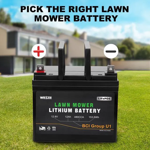 Alt view image 3 of 6 - 12.8V 12Ah Lithium Battery for Lawn Mower and Tractor, 480CCA BCI Group U1 LiFePO4 Batteries, Compatible with John Deere, Toro, Cub Cadet, and Craftsman