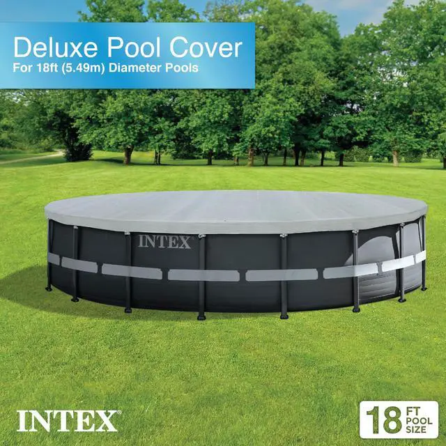 Alt view image 2 of 6 - 28041E Deluxe Pool Cover: for 18ft Round Ultra XTR Pools Includes Rope Tie UV-Resistant 8in Overhang Snug Fit