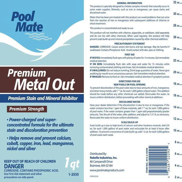 Alt view image 4 of 6 - 1-Quart 4-Pack Premium Metal Out Stain and Mineral Inhibitor, Pool Metal Remover, Stain Remover, Made in USA