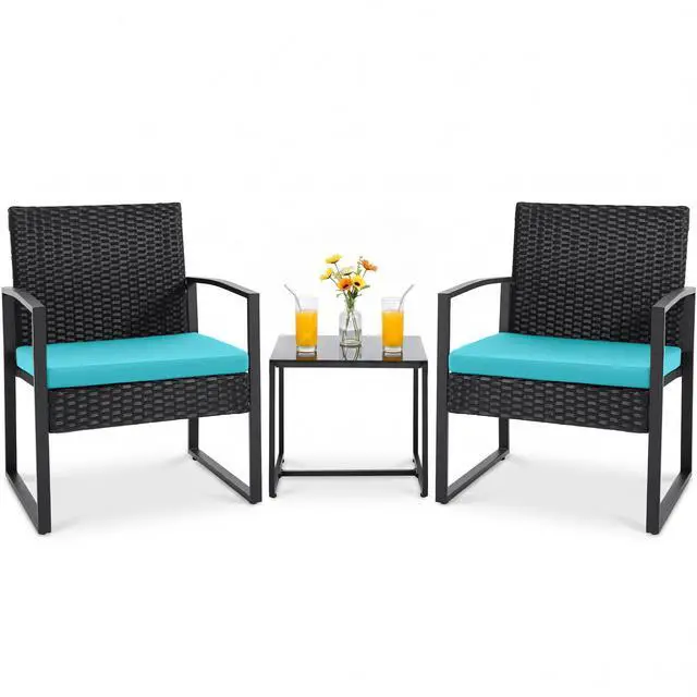 Main image of Patio Set Outdoor Wicker Furniture, Modern Bistro Set with Rattan Chair and Coffee Table for Yard (Blue)