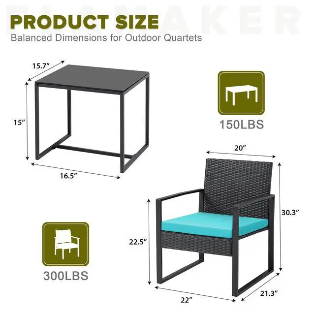 Alt view image 4 of 6 - Patio Set Outdoor Wicker Furniture, Modern Bistro Set with Rattan Chair and Coffee Table for Yard (Blue)