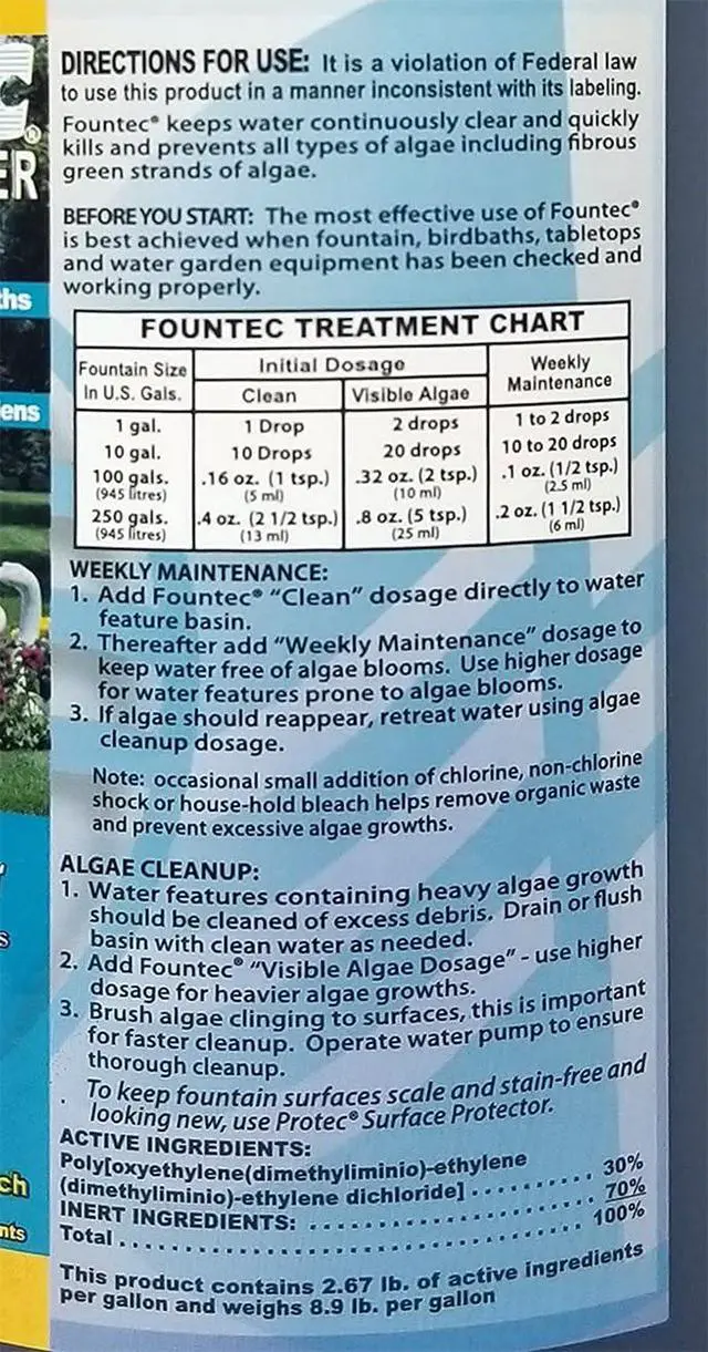 Alt view image 3 of 3 - 50064 Fountec Algaecide and Clarifier, 64 Fl. Oz