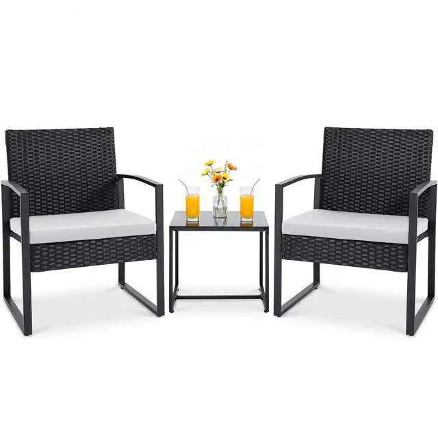 Main image of 3 Pieces Patio Furniture Outdoor Wicker Modern Rattan Chair Conversation Sets with Coffee Table for Yard, Bistro(White)