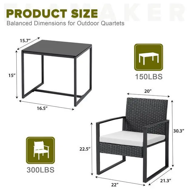 Alt view image 4 of 6 - 3 Pieces Patio Furniture Outdoor Wicker Modern Rattan Chair Conversation Sets with Coffee Table for Yard, Bistro(White)