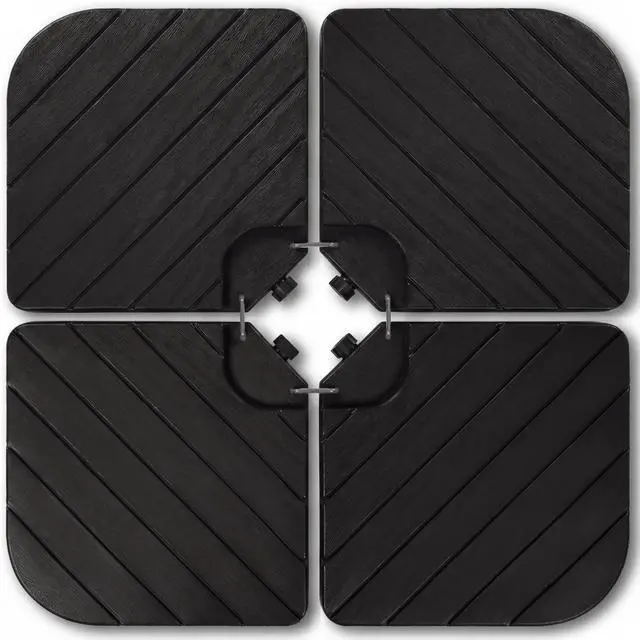 Main image of 4-Piece Cantilever Offset Patio Umbrella Base Weight Set, Heavy-Duty Fillable Stand Plates for Water or Sand, Easy-Fill Spouts, Wood Grain Finish - Black